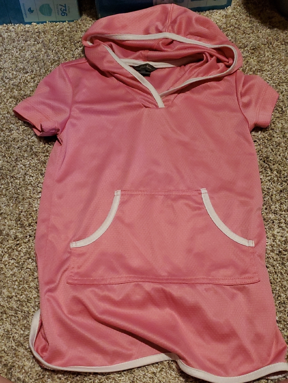 Eddie Bauer Pink Hooded Short Sleeve Dress with White Trim